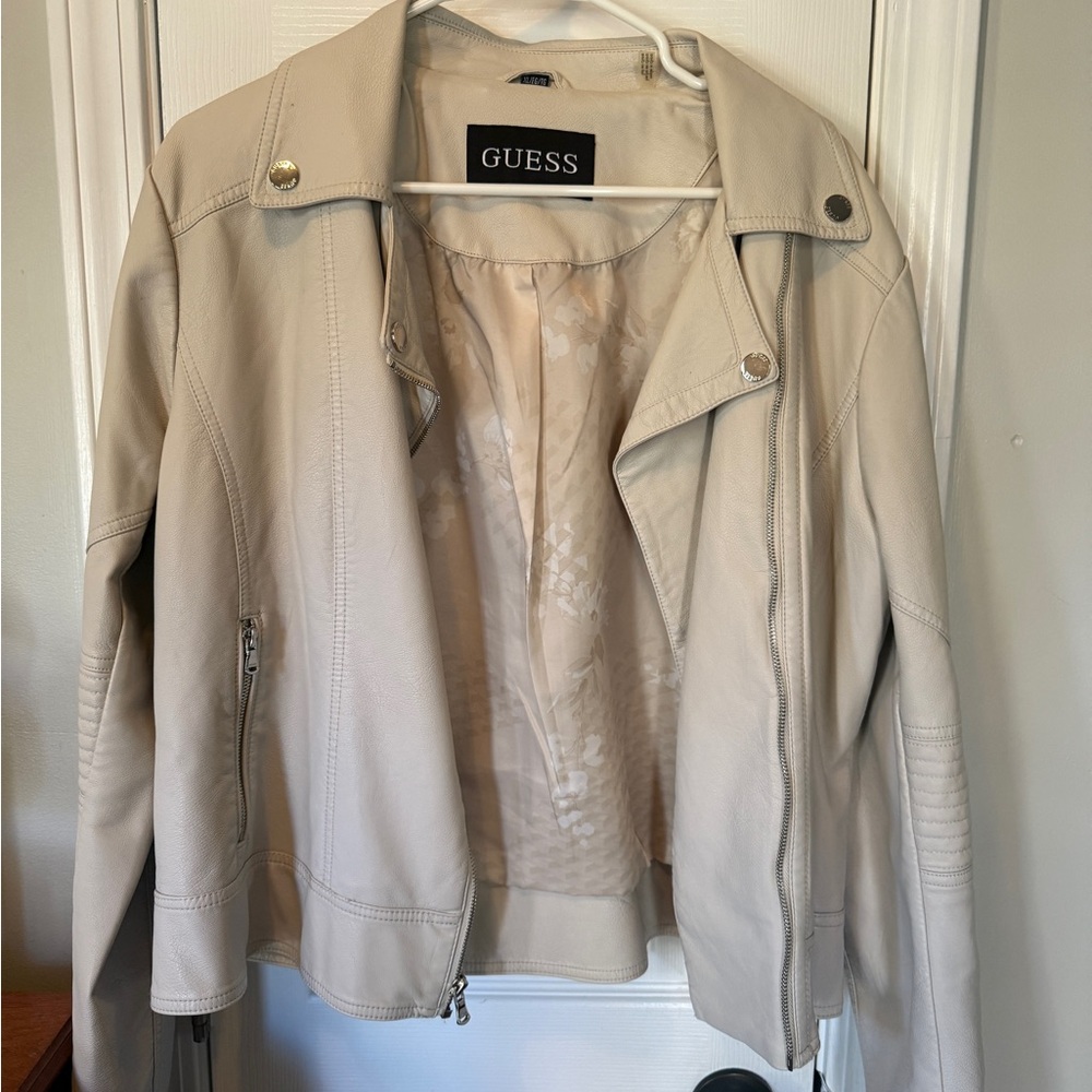 GUESS Beige Leather Jacket for Women